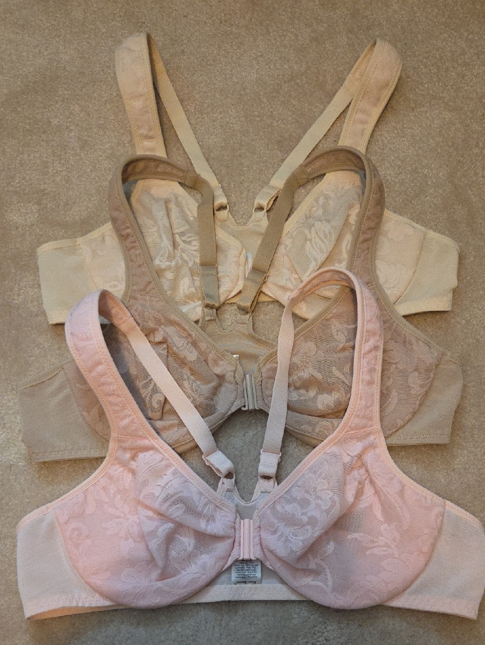 Breezies Lace Front-Closure Comfort Bras in Pink, Beige, Taupe